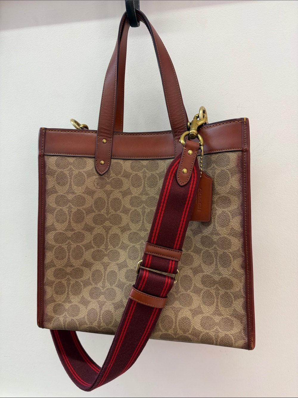 Coach Field Tote 30 in Signature Canvas with Leather Trim and strap